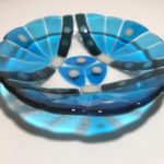 fused glass shallow bowl Carriage Wheels