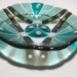 fused glass shallow bowl Carriage Wheels