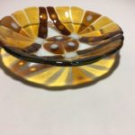 fused glass shallow bowl Carriage Wheels
