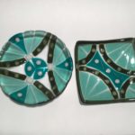 set of fused glass plates Green Carriage Wheels