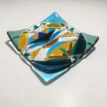 fused glass square plate Summer Dreams