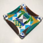fused glass square plate Summer Dreams