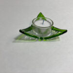 fused glass candle holder Green Triangle