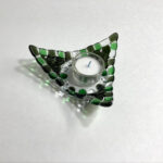 fused glass candle holder Large Green Triangle