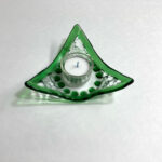 fused glass candle holder Large Green Triangle