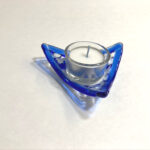 fused glass candle holder Blue Triangle